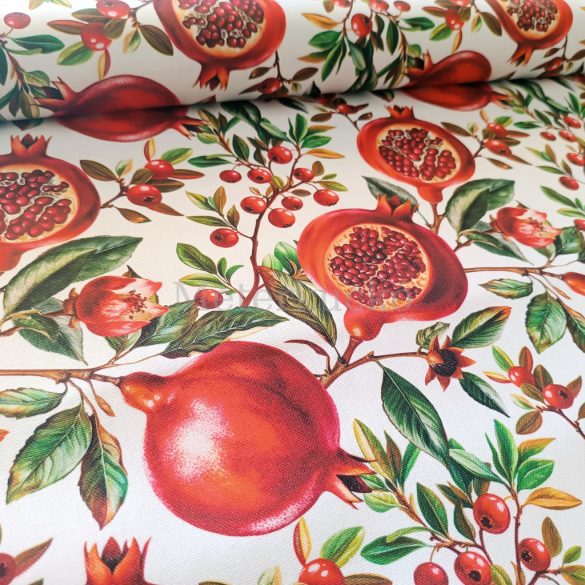 Fehér alapon gránátalma mintás loneta (prémium dekortextil)