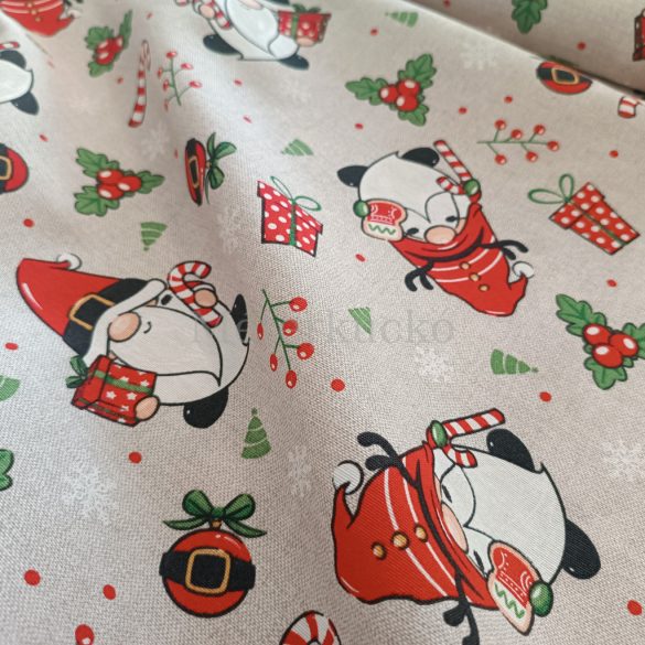 Drapp alapon manós karácsonyi loneta (dekortextil), vastag vászon dekorációhoz, párnához, drapériához