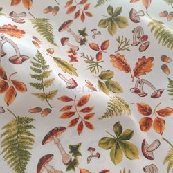 Őszi gombás, makkos, leveles loneta (dekortextil)
