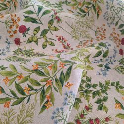 Herbárium mintás loneta (dekortextil) dekorációs textil függönyhöz, párnához, asztalterítőhöz