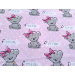   Rózsaszín alapon IT'S A GIRL koala mintás flanel anyag