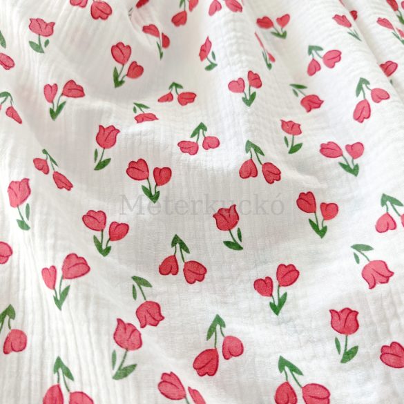 Fehér alapon tulipános dupla géz