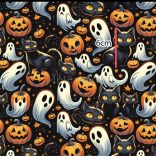 Halloween mintás oxford vízlepergetős anyag (tök, szellem, cica)
