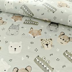 Zsálya alapon krokodil, róka, víziló mintás jersey