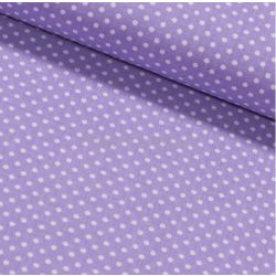 Világos lila alapon fehér (2mm) pöttyös pamutvászon 