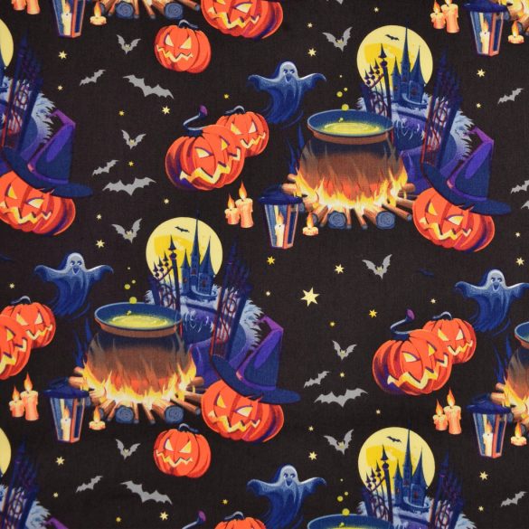 Fekete alapon Halloween-i mintás puplin (II)