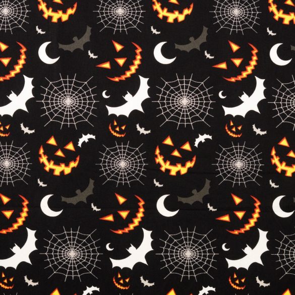 Fekete alapon Halloween-i mintás puplin