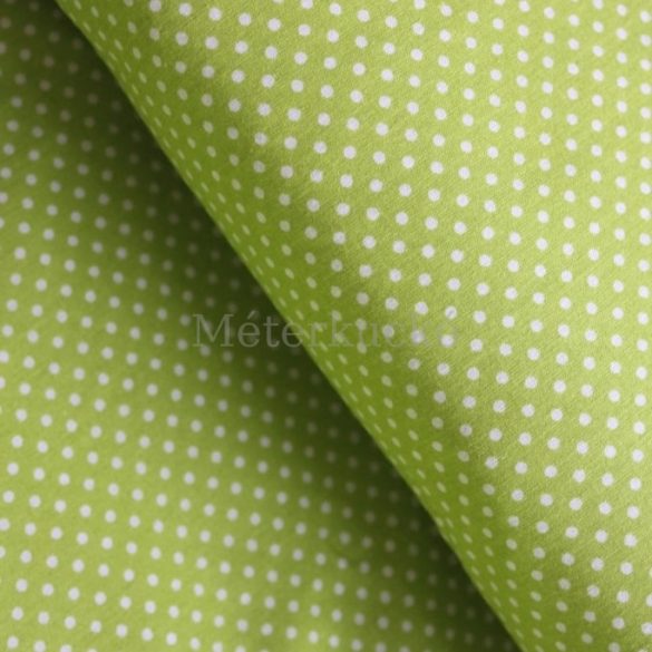 Kiwi zöld alapon fehér (2mm) pöttyös pamutvászon