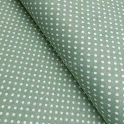 Zsálya alapon fehér (2mm) pöttyös pamutvászon 
