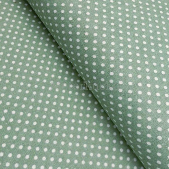 Zsálya alapon fehér (2mm) pöttyös pamutvászon 