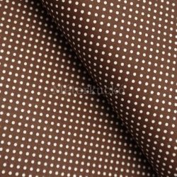 Kávébarna alapon fehér (2mm) pöttyös pamutvászon 