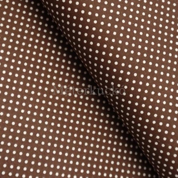 Kávébarna alapon fehér (2mm) pöttyös pamutvászon 