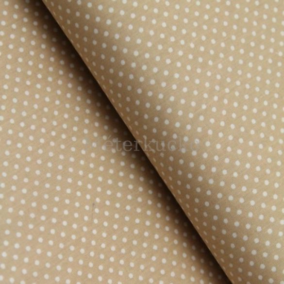 Bézs alapon fehér (2mm) pöttyös pamutvászon 