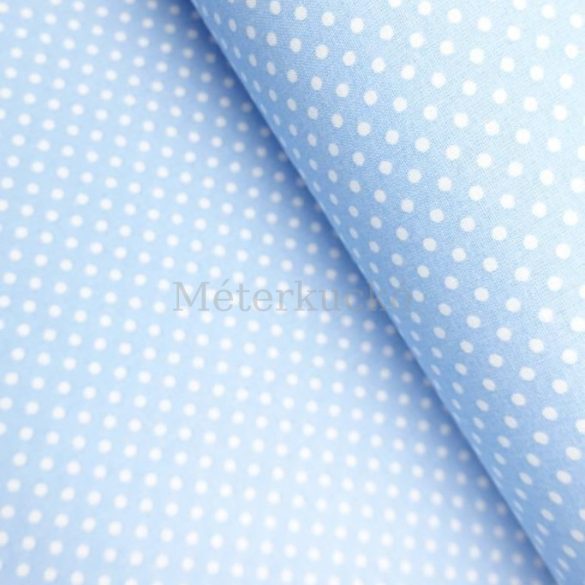 Világoskék alapon fehér (2mm) pöttyös pamutvászon 