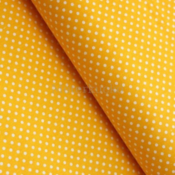 Napsárga alapon fehér (2mm) pöttyös pamutvászon