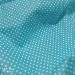 Türkizkék alapon fehér (2mm) pöttyös pamutvászon 