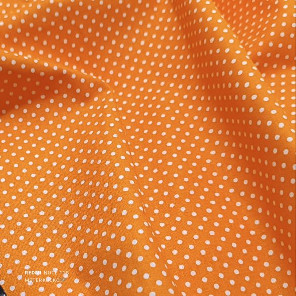 Narancssárga alapon fehér (2mm) pöttyös pamutvászon