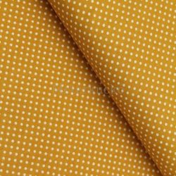 Mustár alapon fehér (2mm) pöttyös pamutvászon