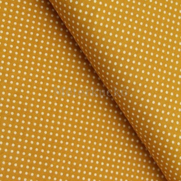 Mustár alapon fehér (2mm) pöttyös pamutvászon