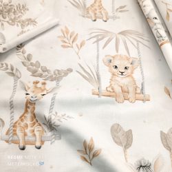 Fehér alapon hintázó baby állatok (bézs)