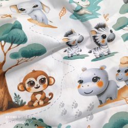 Fehér alapon baby szafari állat mintás pamutvászon