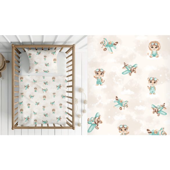 Bézs alapon pilóta kisállatok mintás pamutvászon