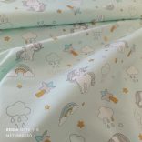 Halvány menta alapon unikornis mintás pamutvászon