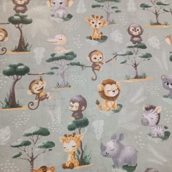 Zsálya alapon szafari mintás pamutvászon 2,26fm-es darab