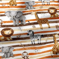 Barnás csíkos szafari mintás pamutvászon 