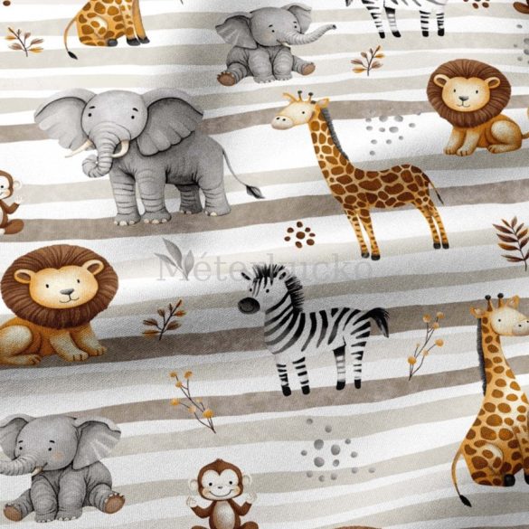 Bézses csíkos szafari mintás pamutvászon 
