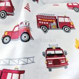 Fehér alapon piros tűzoltóautó mintás pamutvászon