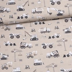 Bézs alapon munkagép mintás pamutvászon