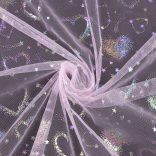 Rózsaszín alapon hologramos szívecske mintás puha tüll