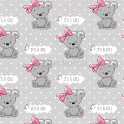   Szürke alapon rózsaszín masnis, maci mintás tetra pelenka 